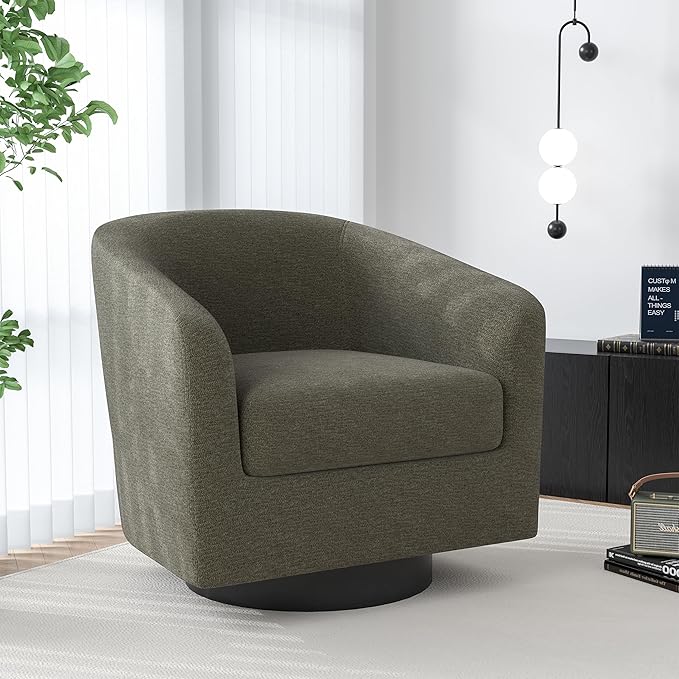 Swivel Barrel Accent Chair, Modern Round Chenille Fabric Arm Chair for Living Room, Bedroom, Comfy Club Reading Chairs for Adults（Chenille Fabric, Tan, Set of 1