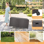HAPPYGRILL 175 Gallon Outdoor Rattan Deck Box, Wicker Storage Bin with Zippered Liner & 2 Universal Wheels, Safe Pneumatic Rod, Patio Rattan Storage Container for Cushions Pillows