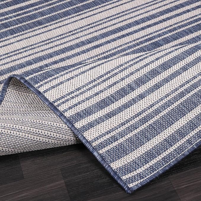 Stripe Outdoor Rug 10x14 Washable Outside Carpet for Indoor Patio Porch Waterproof Easy Cleaning Non Shedding Area Rugs Blue 10 x 14
