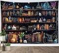 HVEST Magic Bookshelf Tapestry Wall Hanging Vintage Bookshelf Witchy Books Plant Skull Gothic Halloween Wall Decor Starry Sky Tapestry for Bedroom Living Room Dorm, 60L x 80W Inches