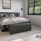 BELLEZE Storage Faux Leather Ottoman, 47 Inch Bench Bedroom Bench with Safety Close Hinge, Extra Long Ottoman with Storage for Living Room, Entryway, Hallway, Foot Rest, Support 300lbs - Rustic Gray