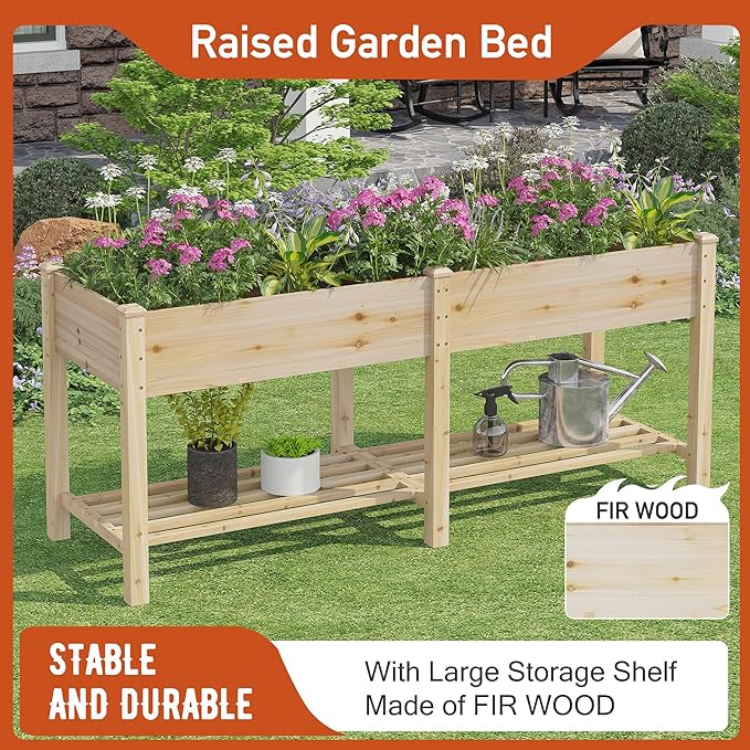 GHWIE Raised Garden Bed with Legs Elevated Wood Planter Box for Planting Vegetables Flowers Garden Patio Balcony Garden beds Outdoor with Liner