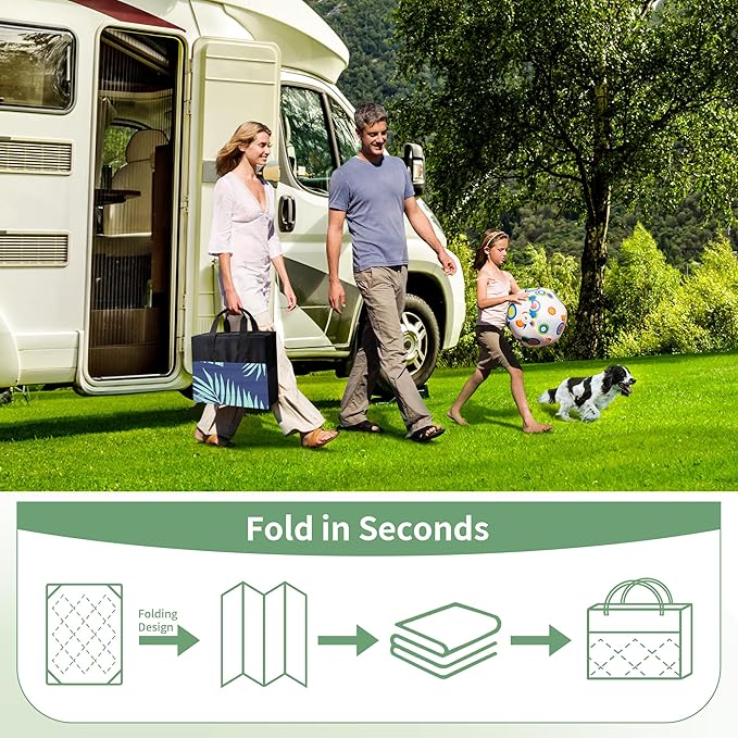GENIMO Outdoor Rug 8' x 10' Waterproof for Patios Clearance, Reversible Outdoor Plastic Straw Camping Rug Carpet, Large Area Rugs Mats for RV, Camper, Deck, Balcony, Porch, Beach Royal Blue&Blue Green
