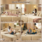 ovios 81" Oversized Sectional Double Lounge Chaise with Cloud Plush Sofa Bed, No Assembly Required, Fluffy Modern Sleeper Loveseat Chair for Indoor Living Room Bedroom Reading, Beige (Plush Fabric)