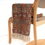 Handmade Cotton Throw Blanket | Floral Block Print in Orange & Navy | 48x70 Inches Fringed Bed Runner | Lightweight Boho Sofa Throw for Couch, Living Room & Bedroom Decor