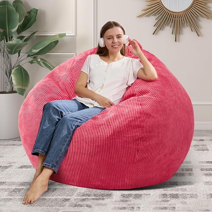 3.5FT Bean Bag Chairs Teardrop Bean Bag Chair for Adults Beanbag Chair with Memory Foam Filled Machine Washable Cover for Living Room, Bedroom (Large,Pink)