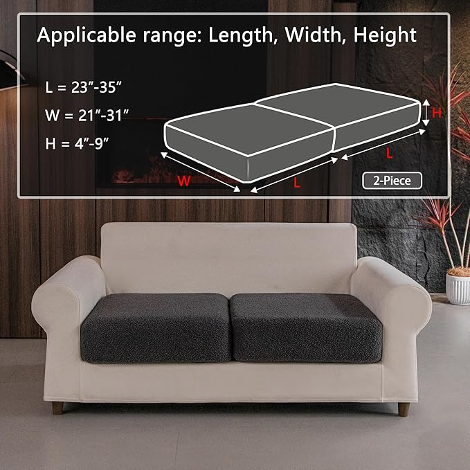 Couch Cushion Covers for Sectional Sofa, Stretch Soft Sofa Slipcovers Washable Wear-Resistant Universal Furniture Protector for Living Room(2 Seaters Covers, Dark Gray)