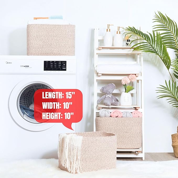 MINTWOOD Design 3-Pack Decorative Woven Storage Baskets for Shelves, Cube Bin Box for Organizing Books, Shoes, Dog Toys, Pantry Closet and Living Room Organizer, Oatmeal Brown