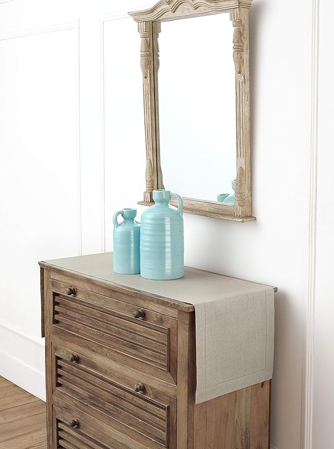 Solino Home Linen Natural Table Runner 72 Inches Long - 100% Pure Linen Hemstitch Table Runner 14 x 72 Inch for Dresser, Dining, Fall, Autumn, Halloween, Thanksgiving - Classic Hemstitch