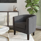 BELLEZE Living Room Chairs Set of 2, Linen Round Accent Barrel Chairs, Club Tub Sofa Chairs for Bedroom, Corner Chairs with Flared Legs and Cozy Soft Padding - Highland (Gray)