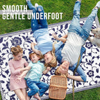 OLANLY Waterproof Outdoor Rug 5x8 ft, Outdoor Plastic Straw Rug with Flower Pattern, Reversible RV Mat for Patio, Camping, Balcony, Deck, Backyard, Navy & White