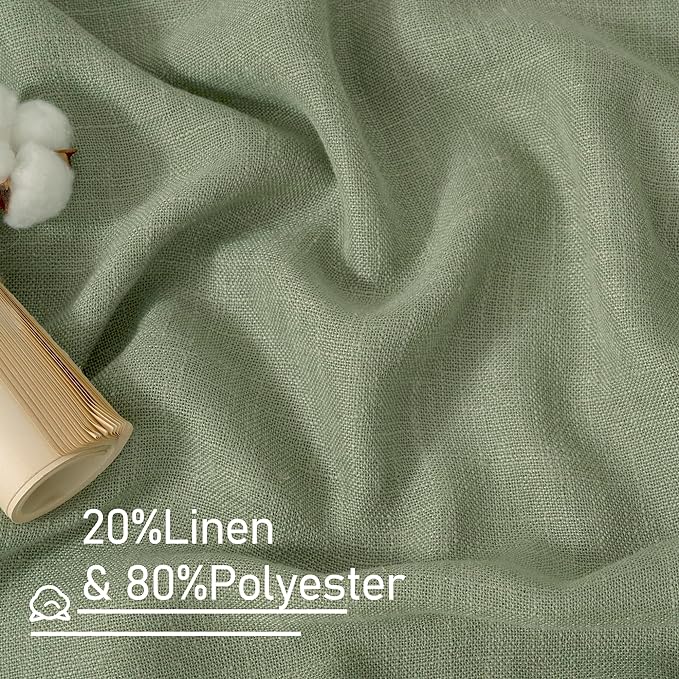 LAMIT Sage Green Linen Curtains for Windows 2 Panels Set, 48 Inch Linen Textured Light Filtering Drapes Bronze Grommet Boho Panels for Farmhouse/RV Camper/Loft, 34 x 48 Inch