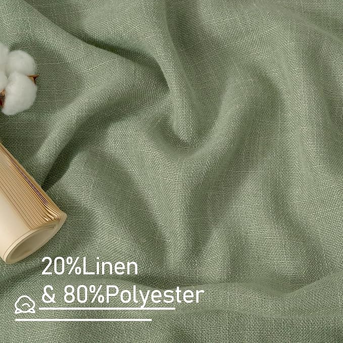 LAMIT Short Linen Window Curtains 30 inches Long 2 Panels, Sage Green Semi Sheer Light Filtering Panels Bronze Grommet Linen Textured Neutral Boho Christmas Drapes for Kitchen/Cafe, 34 x 30 Inch