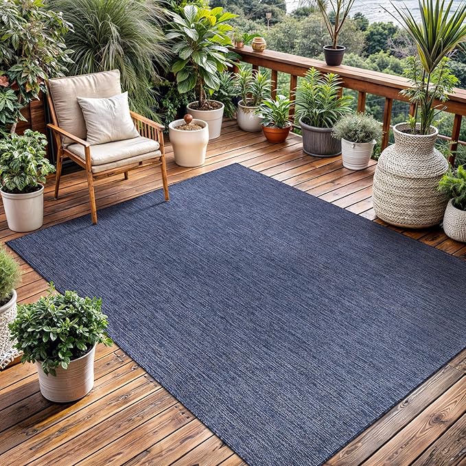 Washable Indoor Outdoor Rug 10x14 Weather Resistant Area Rugs Modern Solid for Porch Deck Balcony Backyard Patio Outside Carpet (10 X 14 Azure Blue)