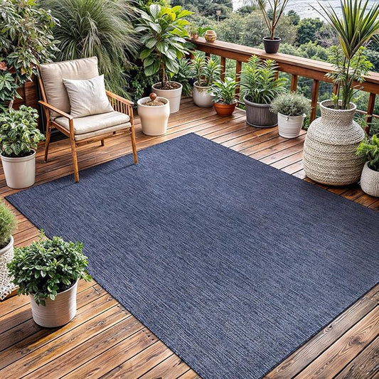 Washable Indoor Outdoor Rug 5x7 Weather Resistant Area Rugs Modern Solid for Porch Deck Balcony Backyard Patio Outside Carpet (5 X 7 Azure Blue)