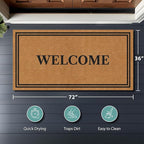 Barnyard Designs Natural Coco Coir Heavy Duty Backing Doormat - Large Cute Non-Slip Front Door Welcome Mat for Outside Entrance or Porch Entry, Brown (36x72, Welcome)
