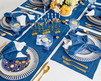 Solino Home Linen Table Runner 36 Inches - 100% Pure Linen Indigo Blue Hemstitch Table Runner 14 x 36 Inch Ideal for Dresser and Coffee Tables - Fall, Autumn - Classic Hemstitch