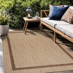 Bordered Outdoor Rug 9x12 Washable Outside Carpet for Indoor Patio Porch Waterproof Easy Cleaning Non Shedding Area Rugs Jute Beige - Nut Brown 9 x 12
