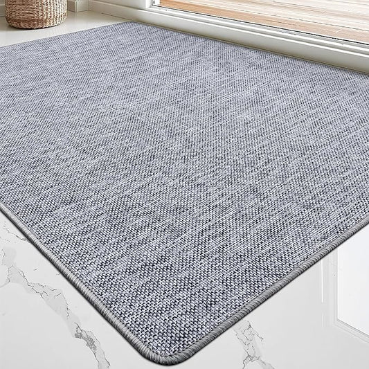 LUMI Ultra Thin Door Mat for Entryway, Low Profile Non Slip Rubber Backing Indoor Doormat, Easy Clean Welcome Entrance Mat for Inside House, Patio, Light Grey 20"x32"