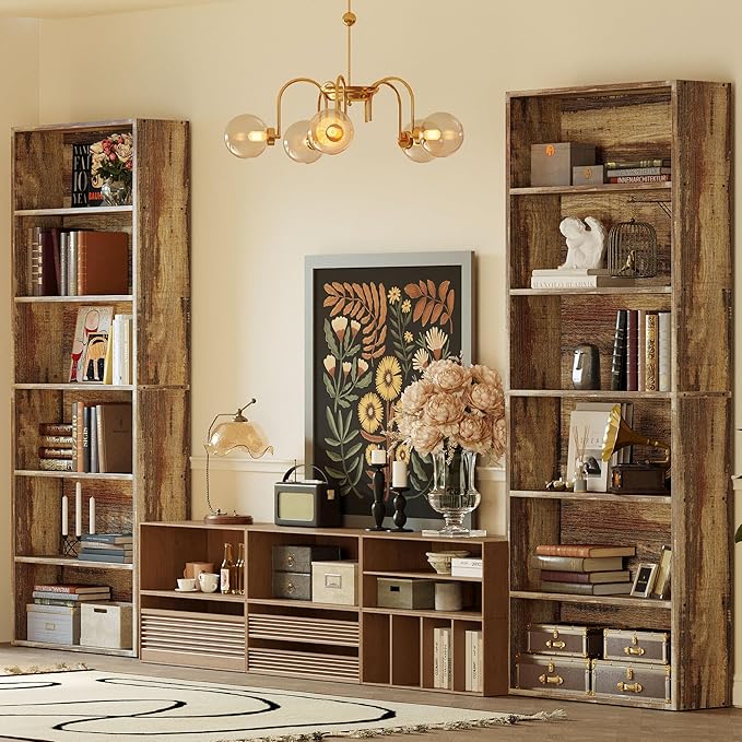 IRONCK Bookshelves and Bookcases Set of 2 Floor Standing 6 Tiers Display Storage Shelves 70 in Tall Bookcase Home Decor Furniture for Home Office, Living Room, Bed Room