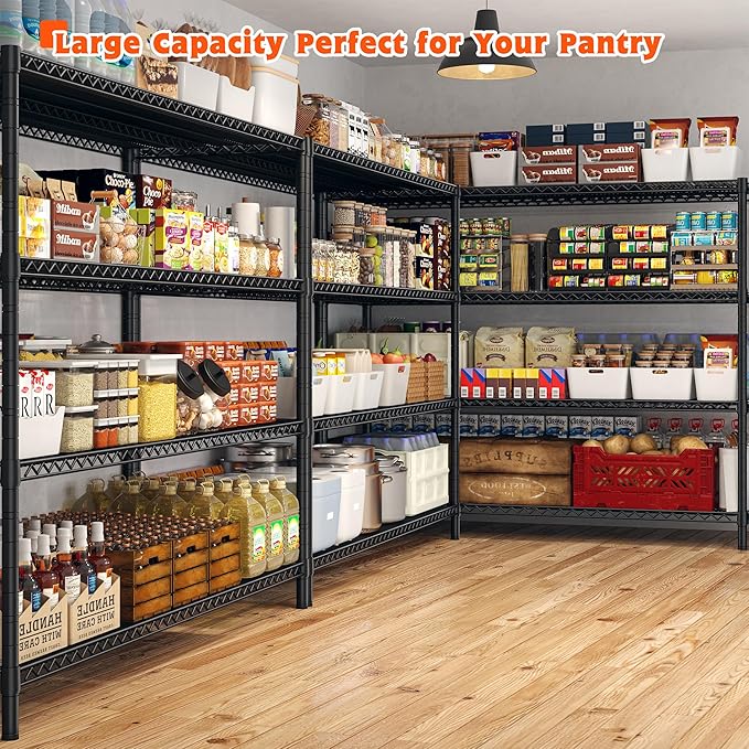 REIBII 60" W Storage Shelves 2878LBS Wire Shelving Unit with Wheels Heavy Duty Metal Shelving Adjustable Metal Shelves for Pantry,Kitchen,Garage,Basement,Business,Warehouse,60”W ×24”D×65.3”H