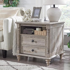 T4TREAM 24'' Farmhouse End Table w/4 Solid Wood Feet, Large 2 Drawers Wide Sofa Side Table with Charging Station, Tall Rustic Wood Square Nightstand for Living Room, Bedroom, Office, Light Rustic Oak