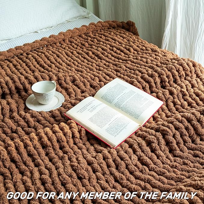 Chunky Knit Blanket - Luxury Soft Cozy 60 * 80 Throw Blanket,100% Woven Blanket Rope Knot Throw Blanket for Couch, Sofa, Home Decor, Gift - Machine Washable（Brown）