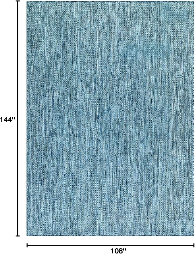 Washable Indoor Outdoor Rug 9x12 Weather Resistant Area Rugs Modern Solid for Porch Deck Balcony Backyard Patio Outside Carpet (9 X 12 Aqua Blue)