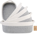 NaturalCozy 5-Piece Rectangle Storage Basket Set- Natural Cotton Rope Woven Baskets for Organizing! Small Basket for Montessori, Baby Nursery, Dog Toy Baskets, Cat Toy Box, Bathroom Organization Bin