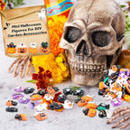 65 Pcs Mini Halloween Figurines Bulk Miniatures Resin Pumpkin Ghost Candy Hat Halloween Garden DIY Accessories for Halloween Decoration Goodie Bags Stuffers, 10 Styles