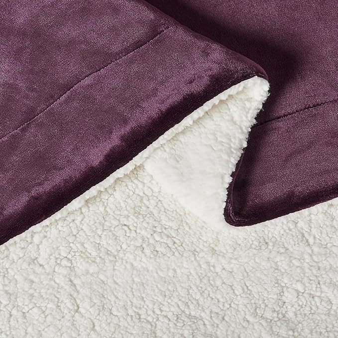 Amazon Basics Reversible Sherpa Throw Blanket, Plum, 50"x60"