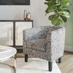 BELLEZE Accent Barrel Chair Set of 2, Linen Round Chair Club Tub Sofa Corner Chair with Flared Legs and Cozy Soft Padding for Living Room Bedroom Waiting Room - White & Gray