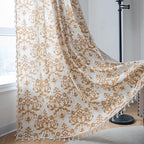 Sutuo Home Boho Curtains 84 Inches Length for Bedroom Living Room, Printed Moroccan Cotton Linen Rod Pocket Rustic Farmhouse Bohemian Tassels Window Treatment, 1 Panel 59" W x 84" L, Brown Damask