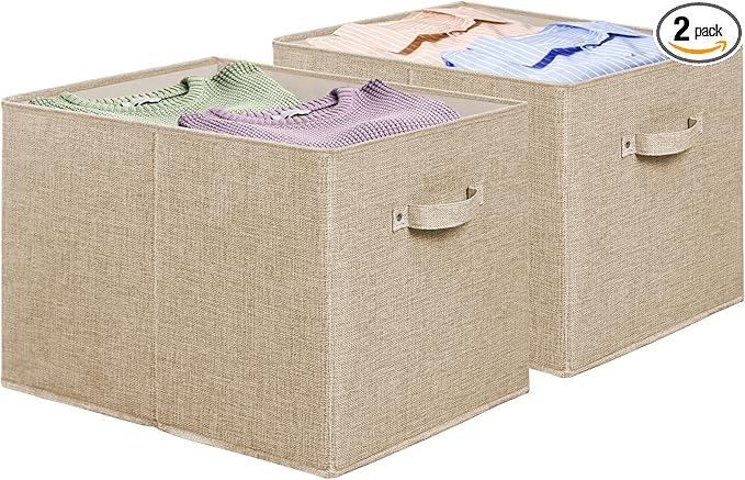 SIMPLE HOUSEWARE Collapsible Fabric Storage Bin 15x13 Inch - 2 Pack Beige