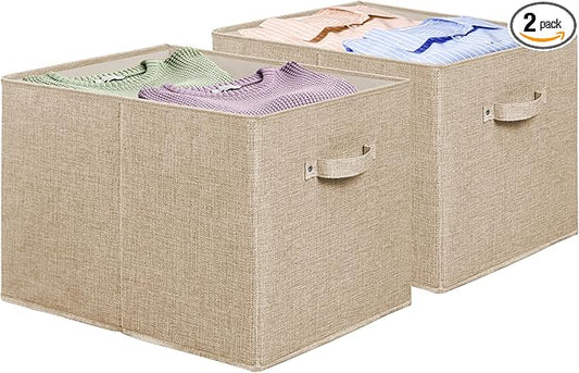 SIMPLE HOUSEWARE Collapsible Fabric Storage Bin 15x13 Inch - 2 Pack Beige