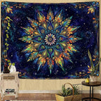 Fowocu Boho Floral Mandala Tapestry for Bedroom Aesthetic Blue Bohemian Colorful Flower Wall Tapestry Purple Hippie Indian Small Tapestries Wall Hanging for Living Room Dorm Decor 40 x 30 Inch