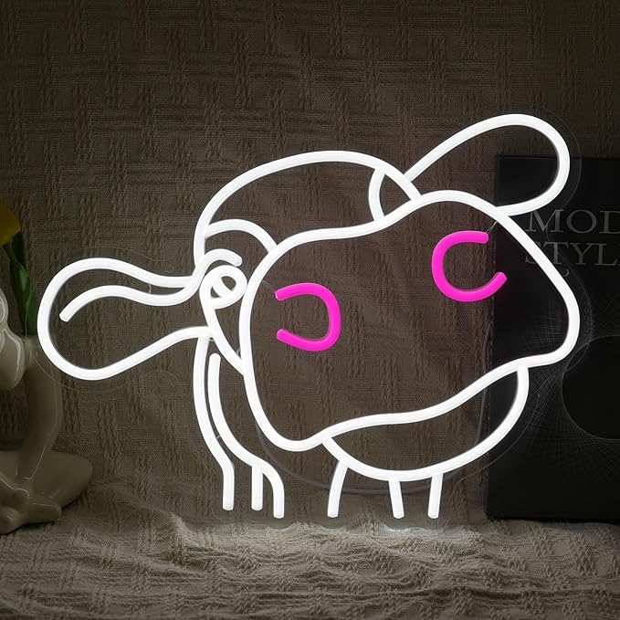 Cow Neon Sign Dimmable Tilted Cow Head LED Light Sign for Wall Decor USB Powered Funny Animal Neon Light for Farmhouse Bedroom Living Room Cafe Home Party Bar Animal Lovers (16.5 * 12.6 In)