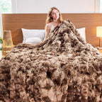 Lotus Karen Faux Fur Throw Blanket Tie-Dye Dark Coffee - Big Bubble Rabbit Fluff Blanket for Couch, Large Fluffy Fuzzy Cozy Blanket,Thick Furry Plush Shaggy Blankets,90x90 Inches