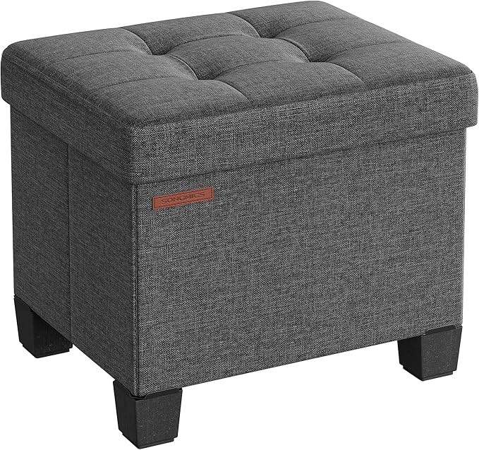 SONGMICS Storage Ottoman, Small Ottoman Foot Rest with Legs, 12.6 x 15.8 x 13.2 Inches Foot Stool, Load up to 660 lb, for Living Room, Bedroom, Dorm, Slate Gray ULSF012G01
