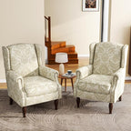 UIXE High Back Floral Accent Chairs Set of 2, Upholstered Armchair in Fabric, Retro Printed Wingback Arm Chair for Living Room, Nailhead Trim Single Sofa Bedroom Reading Seat - White