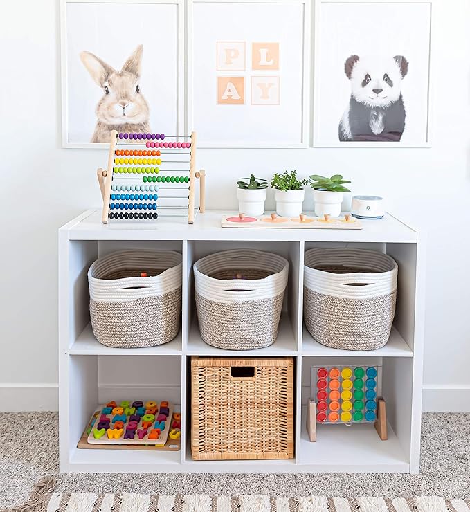 OrganiHaus Woven Storage Baskets for Organizing, Cotton Rope Organizer Bins for Shelves, Closet & Nursery, Dog Toy Basket, Decorative Bins for Toys, Towels & Books - 15x10x9, Brown