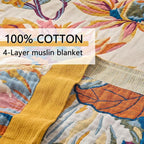 100% Cotton Boho Throw Blanket, King Size Living Room Reversible Fall Throw Blanket, Boho Floral Bird Colorful Retro Quilt Ultra Soft Reversible Gauze Blanket for All Season, 90"x98"