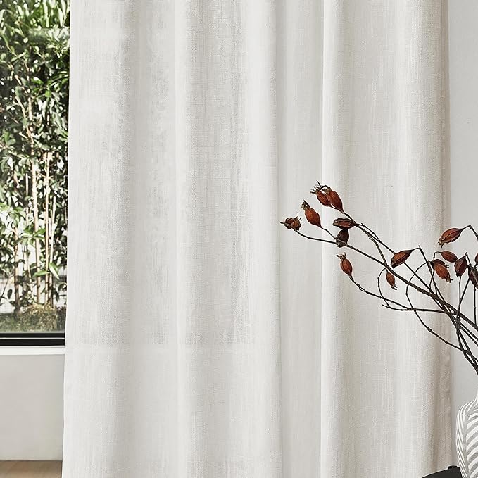 MYSKY HOME Extra Long Curtains for Living Room, Soft Cotton Fabric Boho Window Curtain Drapes Light Filtering Semi Sheer Backdrop Panels, 50 x 102 Inches, Natural, 2 Pieces