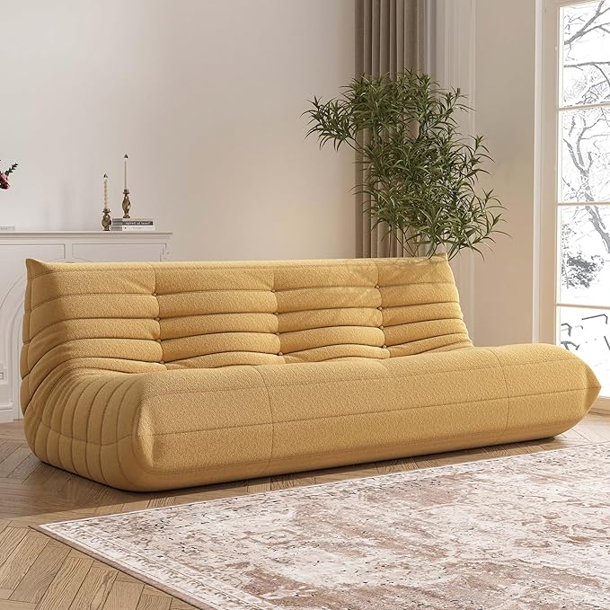 Big Bean Bag Chairs for Adults, 3 Seater Large Bean Bag Chair Sofa, Fireside Chair Lazy Sofa Chair with High Density Comfortable Foam, Modern Bean Bag for Living Room, Bedroom, Office (Yellow)