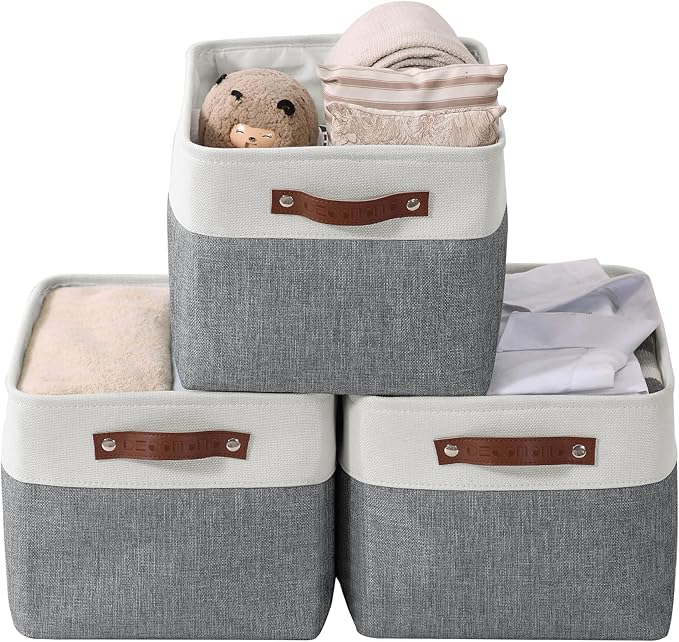 DECOMOMO Storage Bins Fabric Storage Baskets for Shelves, Linen Closet Organization Toys Nursery (Slate Grey and White, Large - 3 Pack)