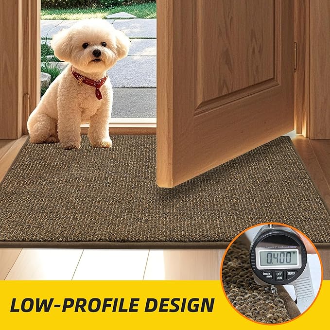 JSEI Dirt Trapper Door Mat 24"x60" Non-Slip Washable Entrance Mat, Dog Doormats, Absorbent & Fade-Resistant Floor Mats, Low Profile Welcome Mats for Entryway, Front Door, and Inside Entrance, Brown