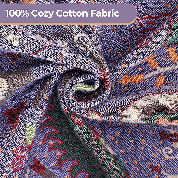 Boho Throw Blanket for Bed,100% Ultra Cotton Soft Breathable Bed Throw Floral Printed Farmhouse Decor Rustic Bed Throws for Couch Sofa Quilt Purple Flowers 60" x 80"