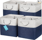 OrganiHaus 11x11 Cube Storage Bins 4 Pack, Foldable Cube Storage Organizer w/ Rope Handles, Collapsible Fabric Bins for Toys, Clothes & Closet Organization, Fabric Square Baskets - Navy Blue