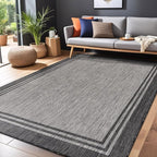 Bordered Outdoor Rug 10x14 Washable Outside Carpet for Indoor Patio Porch Waterproof Easy Cleaning Non Shedding Area Rugs Dark Gray 10 x 14