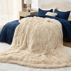 Bedsure GentleSoft Fluffy Beige Blankets Queen Size for Bed, Thick Sherpa Faux Fur Fleece Fuzzy Plush Winter Warm Heavy Soft Queen Blankets, Bedroom Decor Beige Gifts Cozy Gifts for Women Men, 90x90